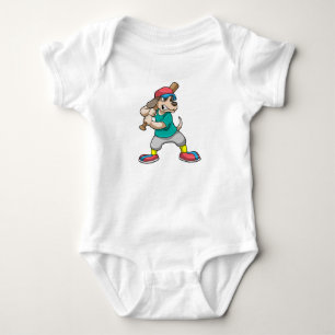 Dog at Baseball with Baseball bat Baby Bodysuit