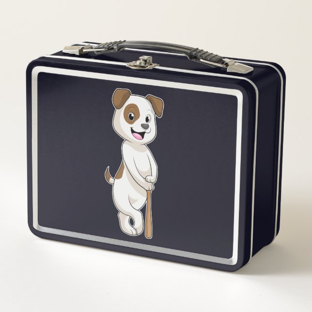 Dog at Baseball with Baseball bat Metal Lunch Box (Front)