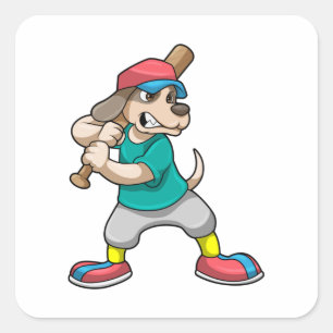 Dog at Baseball with Baseball bat Square Sticker