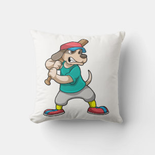 Dog at Baseball with Baseball bat Throw Pillow