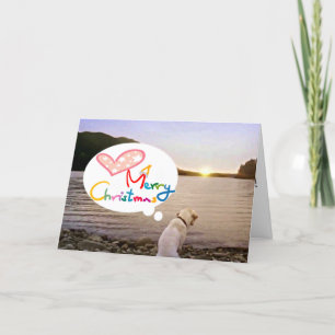 DOG AT BEACH IS WISHING A "MERRY CHRISTMAS" HOLIDAY CARD