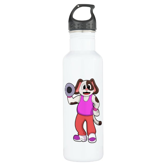 Dog at Bodybuilding with Dumbbell 710 Ml Water Bottle (Front)