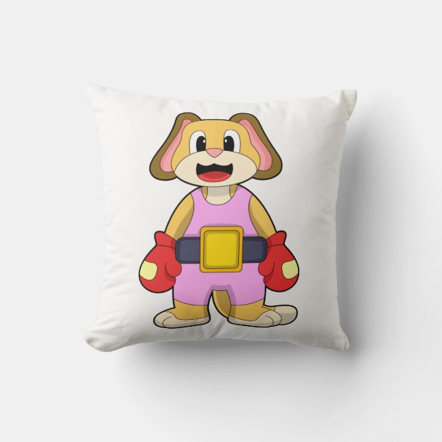 Dog at Boxing with Boxing gloves Throw Pillow (Front)