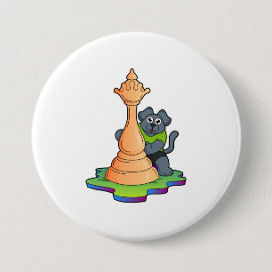 Dog at Chess with Chess piece Queen 3 Inch Round Button