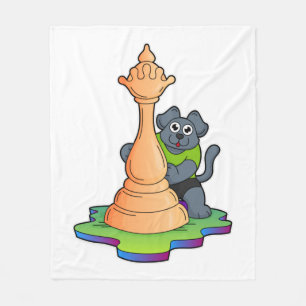 Dog at Chess with Chess piece Queen Fleece Blanket