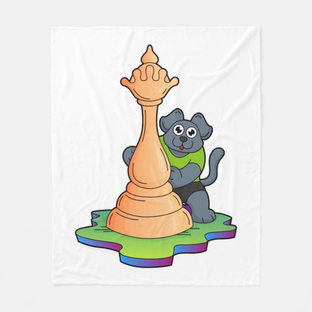 Dog at Chess with Chess piece Queen Fleece Blanket (Front)