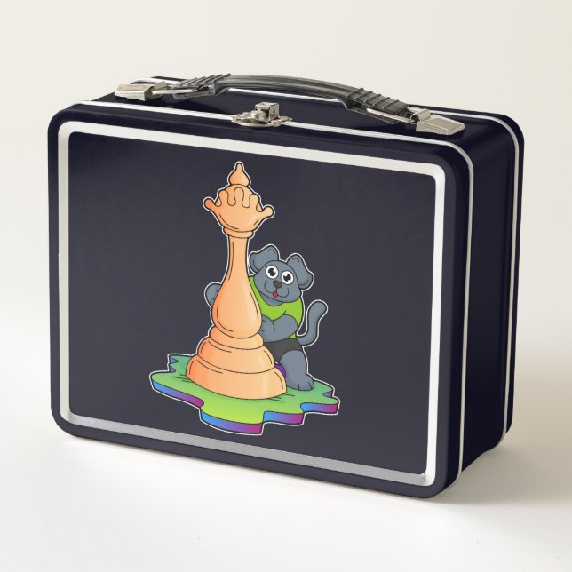 Dog at Chess with Chess piece Queen Metal Lunch Box (Front)