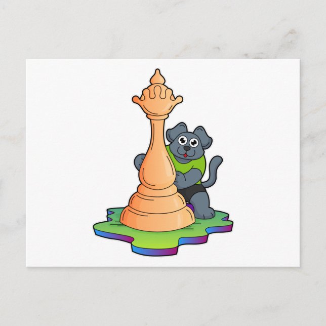 Dog at Chess with Chess piece Queen Postcard (Front)