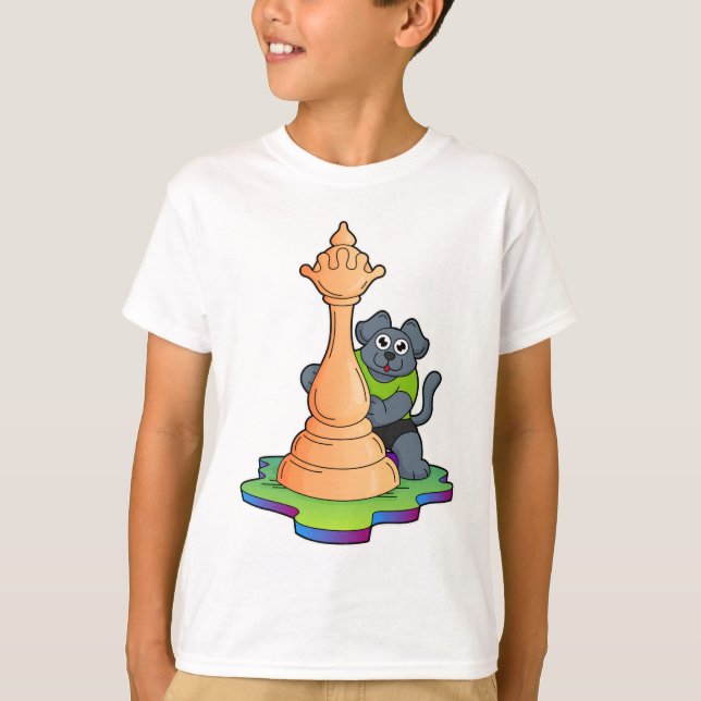 Dog at Chess with Chess piece Queen T-Shirt (Front)