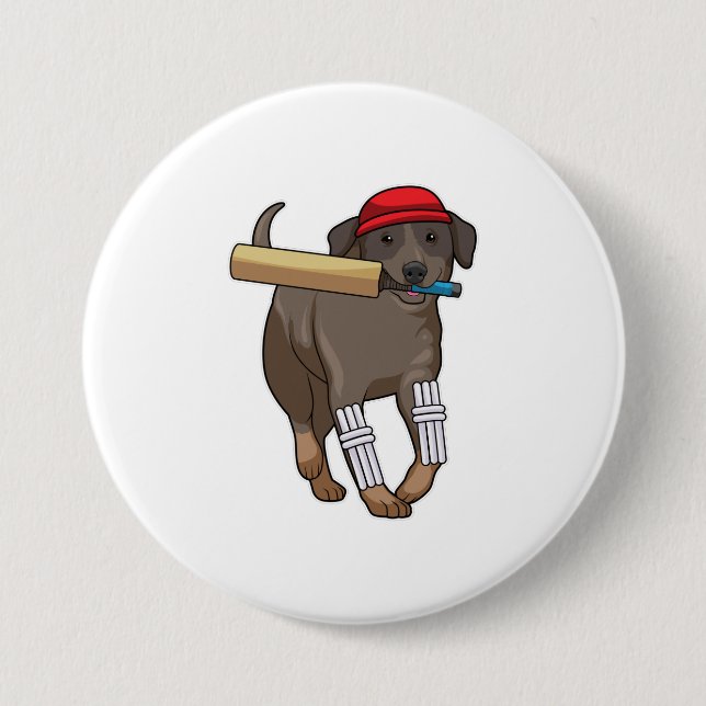 Dog at Cricket with Cricket bat 3 Inch Round Button (Front)