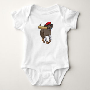 Dog at Cricket with Cricket bat Baby Bodysuit
