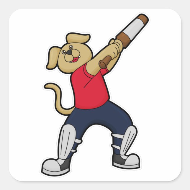 Dog at Cricket with Cricket bat Square Sticker (Front)