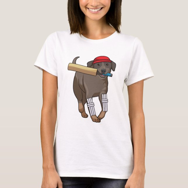 Dog at Cricket with Cricket bat T-Shirt (Front)