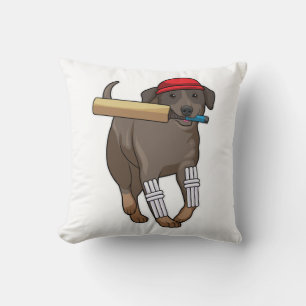 Dog at Cricket with Cricket bat Throw Pillow