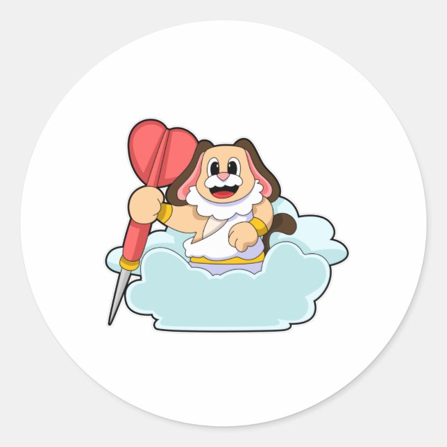 Dog at Darts with Dart Classic Round Sticker (Front)