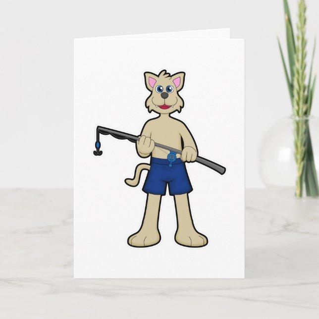 Dog at Fishing with Fishing rod & Fish Card (Front)