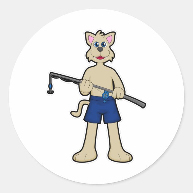 Dog at Fishing with Fishing rod & Fish Classic Round Sticker (Front)