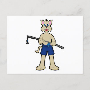 Dog at Fishing with Fishing rod & Fish Postcard