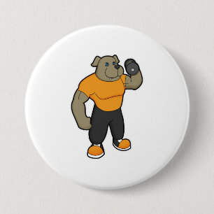 Dog at Fitness with Dumbbell 3 Inch Round Button