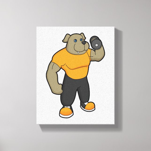 Dog at Fitness with Dumbbell Canvas Print (Front)