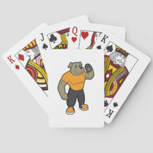 Dog at Fitness with Dumbbell Playing Cards
