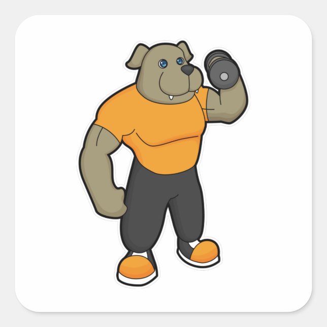 Dog at Fitness with Dumbbell Square Sticker (Front)