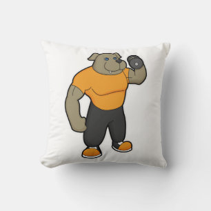 Dog at Fitness with Dumbbell Throw Pillow
