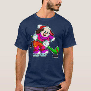 Dog at Ice hockey with Ice hockey stick Puck T-Shirt