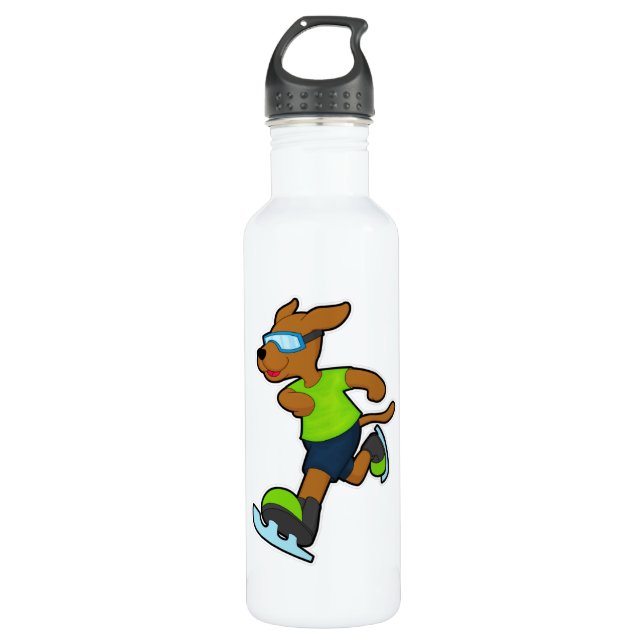 Dog at Ice skating with Goggles 710 Ml Water Bottle (Front)