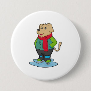 Dog at Ice skating with Ice skates 3 Inch Round Button