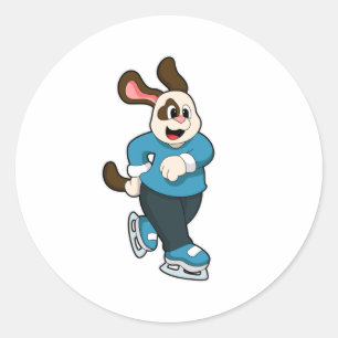 Dog at Ice skating with Ice skates Classic Round Sticker