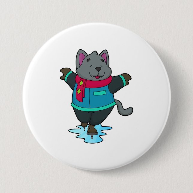 Dog at Ice skating with Ice skates & Scarf 3 Inch Round Button (Front)