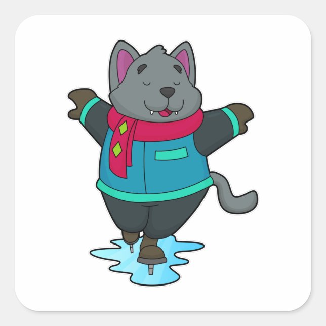 Dog at Ice skating with Ice skates & Scarf Square Sticker (Front)