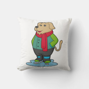 Dog at Ice skating with Ice skates Throw Pillow