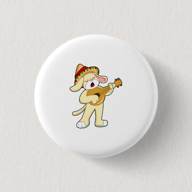 Dog at Music with Guitar 1 Inch Round Button (Front)