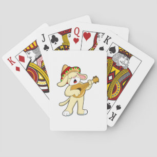Dog at Music with Guitar Playing Cards