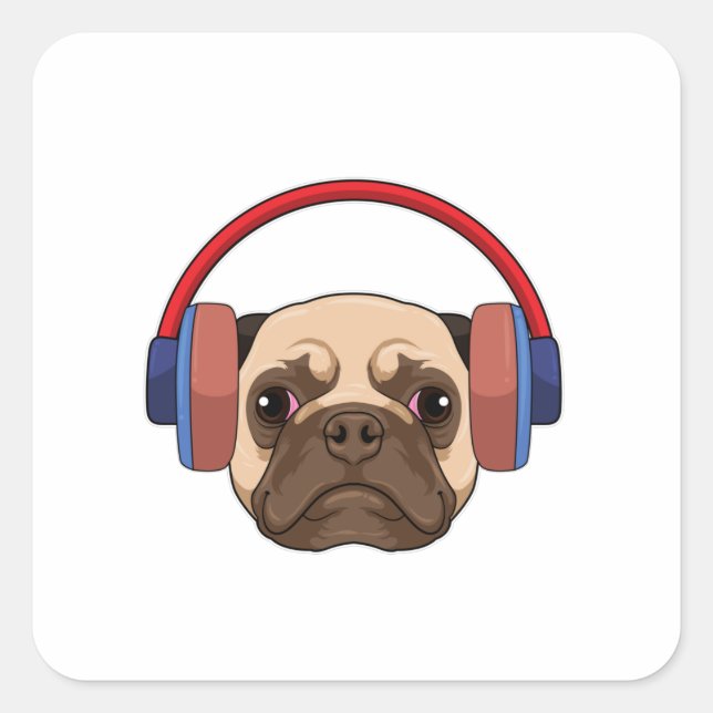 Dog at Music with Headphone Square Sticker (Front)