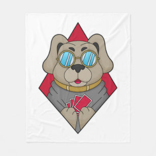 Dog at Poker with Poker cards Fleece Blanket