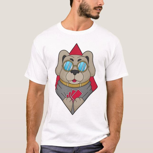Dog at Poker with Poker cards T-Shirt (Front)