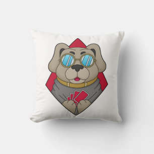 Dog at Poker with Poker cards Throw Pillow