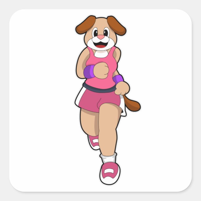 Dog at Running Square Sticker (Front)