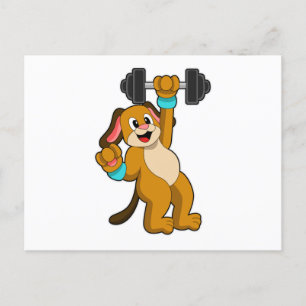 Dog at Strength training with Dumbbell Postcard
