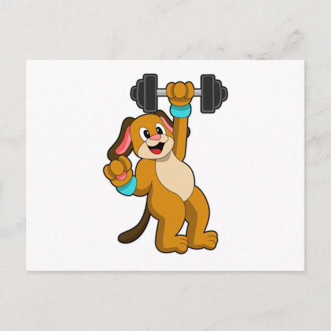 Dog at Strength training with Dumbbell Postcard (Front)