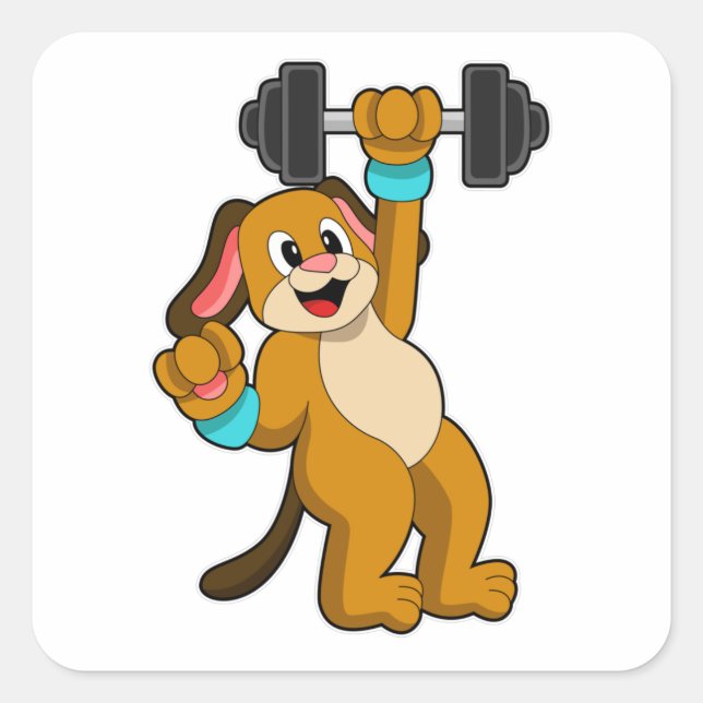 Dog at Strength training with Dumbbell Square Sticker (Front)