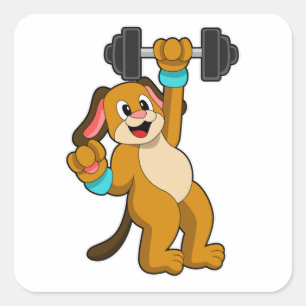 Dog at Strength training with Dumbbell Square Sticker