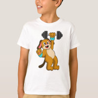 Dog at Strength training with Dumbbell