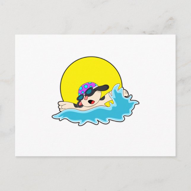 Dog at Swimming with Swim goggles Postcard (Front)