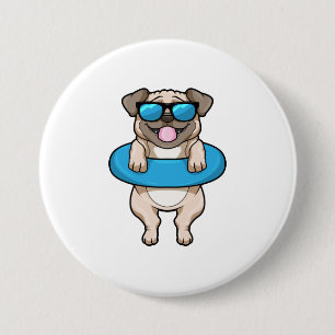 Dog at Swimming with Swim ring 3 Inch Round Button