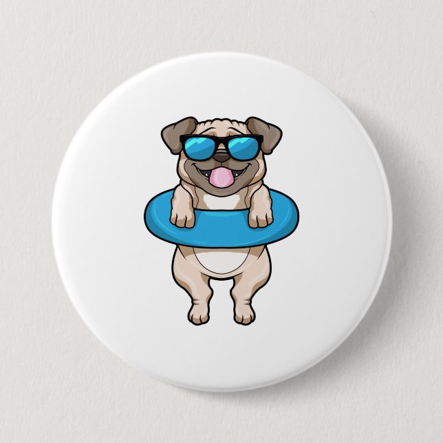 Dog at Swimming with Swim ring 3 Inch Round Button (Front)