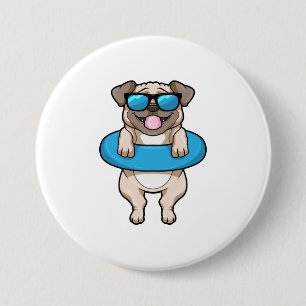 Dog at Swimming with Swim ring 3 Inch Round Button